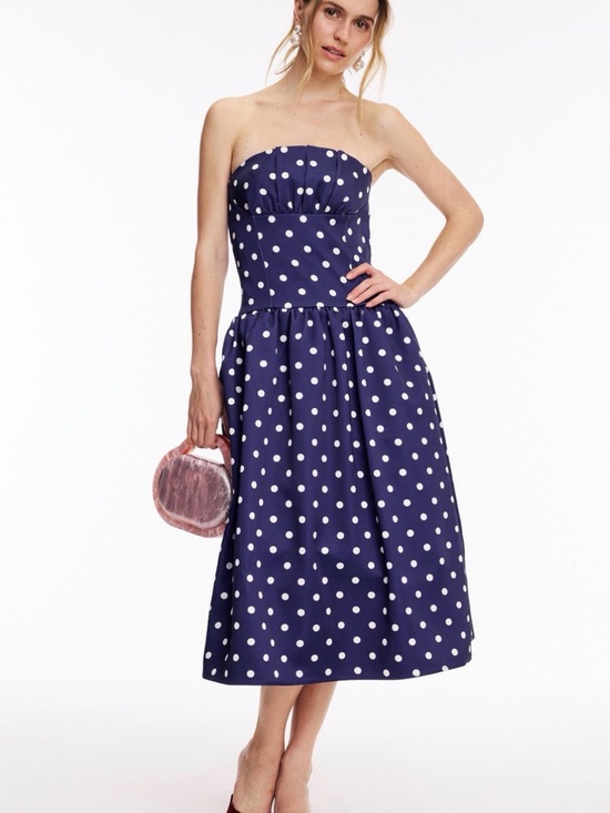 Self-Portrait Dresses & Skirts - Self-Portrait Navy and White Polka Dot Strapless Midi Dress